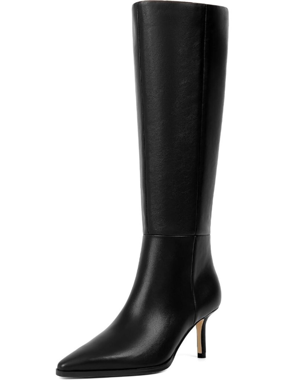 Women's Black Knee High Boots Pointed Toe 2.9" Stiletto Heels Tall Boots Pull On